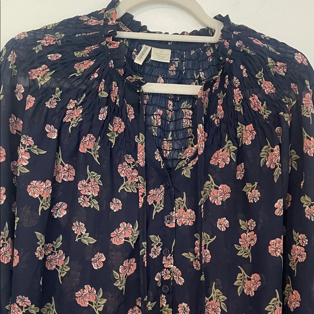 Passport Navy Floral Sheer Blouse Medium - Picture 2 of 8